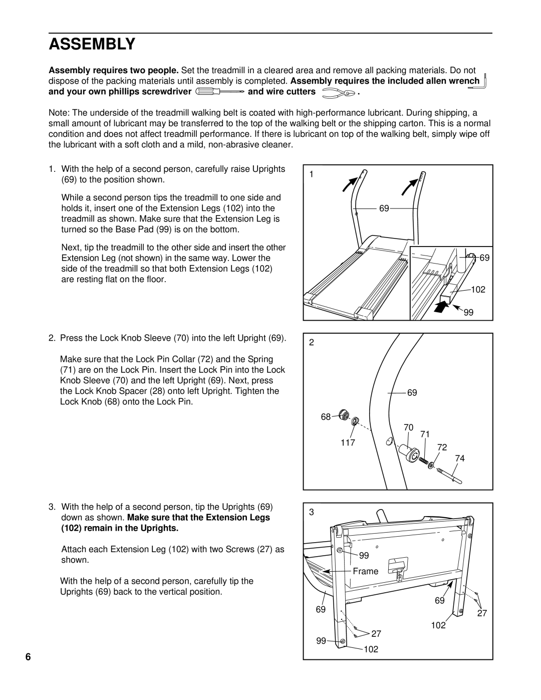 NordicTrack NCTL11992 manual Assembly requires two people, Make sure that the Extension Legs Remain in the Uprights 