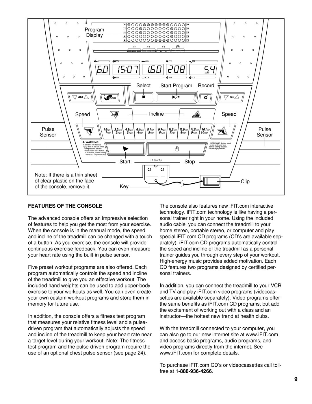 NordicTrack NCTL11992 manual Features of the Console 