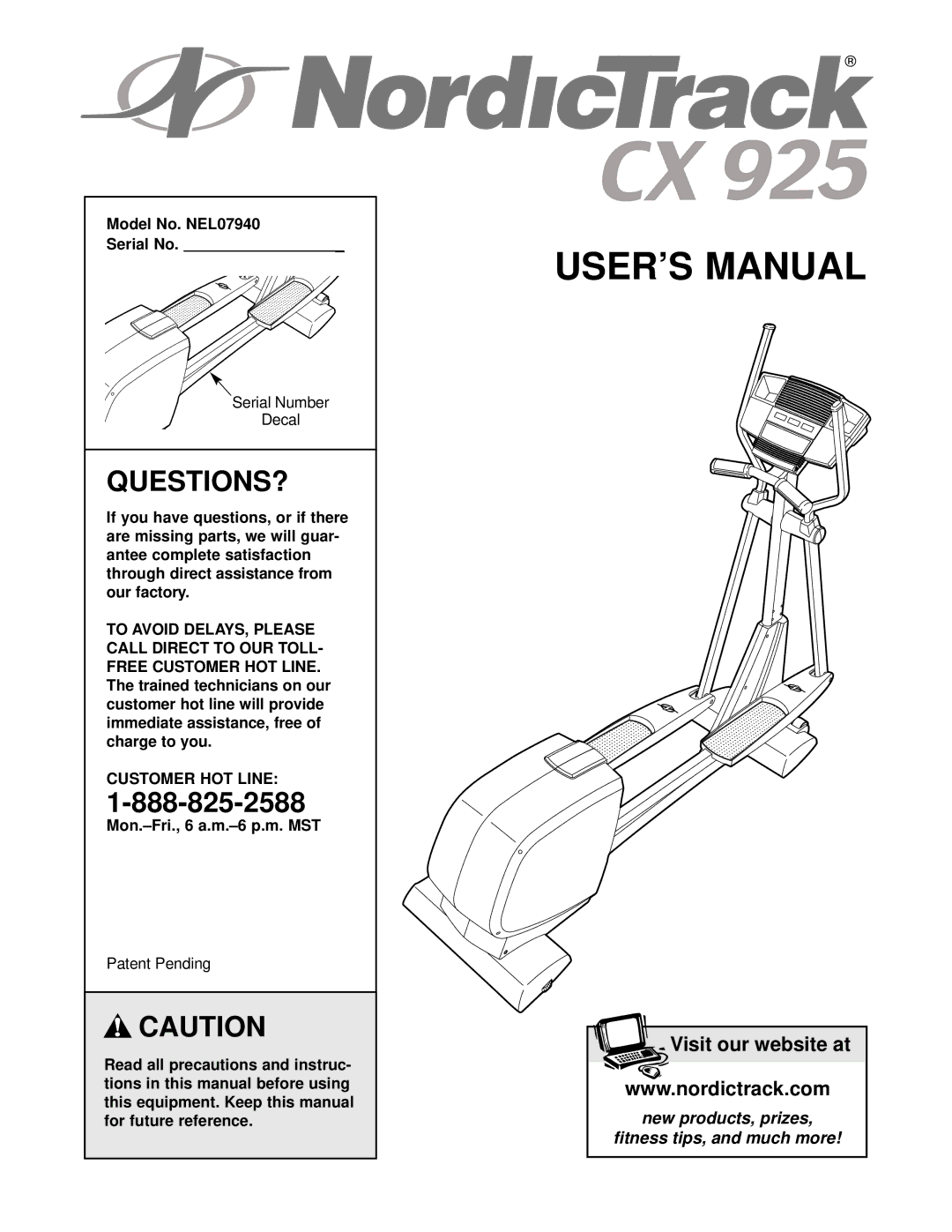 NordicTrack NEL07940 user manual Questions?, Customer HOT Line 