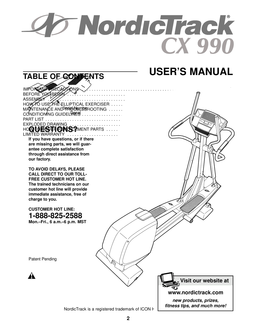 NordicTrack NEL09940 user manual Table of Contents 