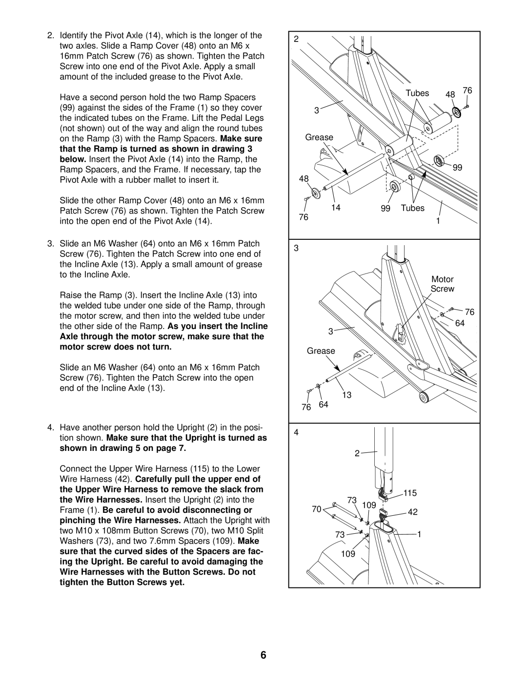 NordicTrack NEL09940 Shown in drawing 5 on, Wire Harness, Insert the Upright 2 into, Washers 73, and two 7.6mm Spacers 