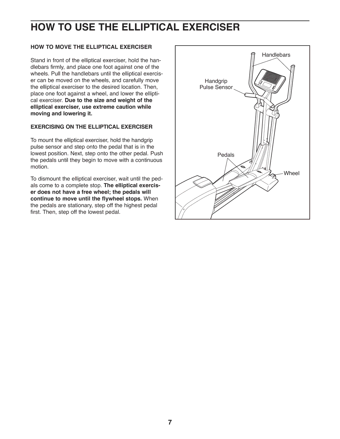 NordicTrack NEL5095.0 user manual HOW to USE the Elliptical Exerciser, Exercising on the Elliptical Exerciser 