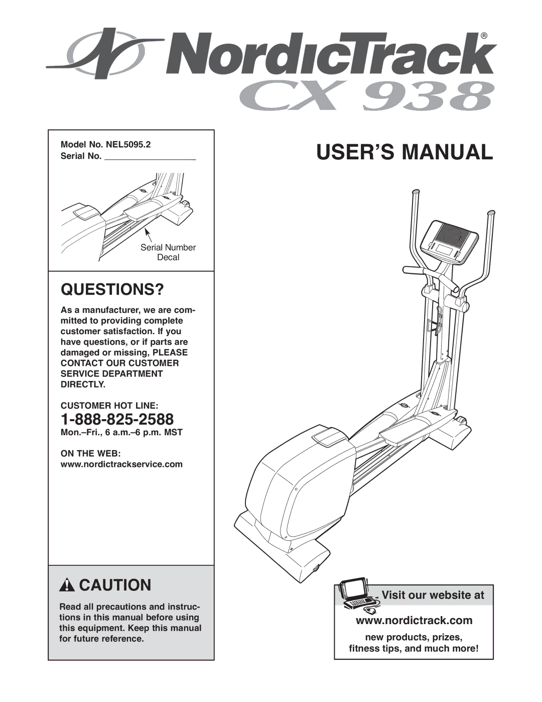 NordicTrack user manual Questions?, Model No. NEL5095.2 Serial No 