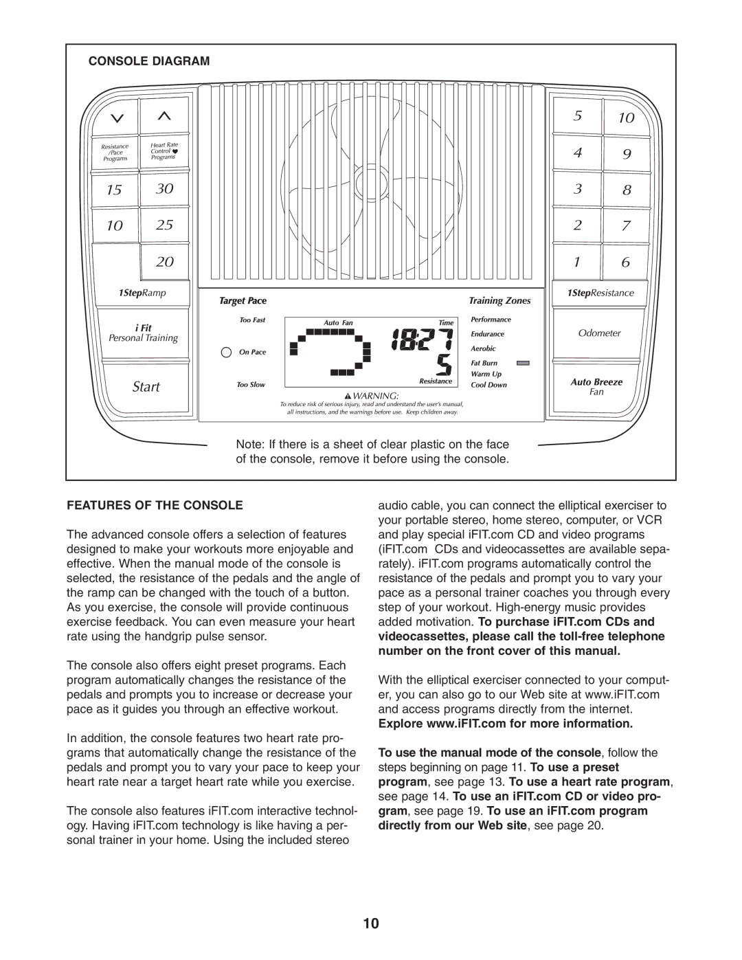 NordicTrack NEL70950 user manual Console Diagram Features of the Console 