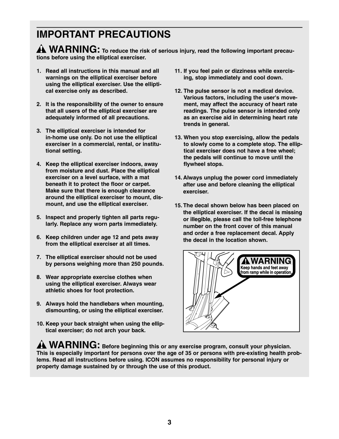 NordicTrack NEL70950 user manual Important Precautions 