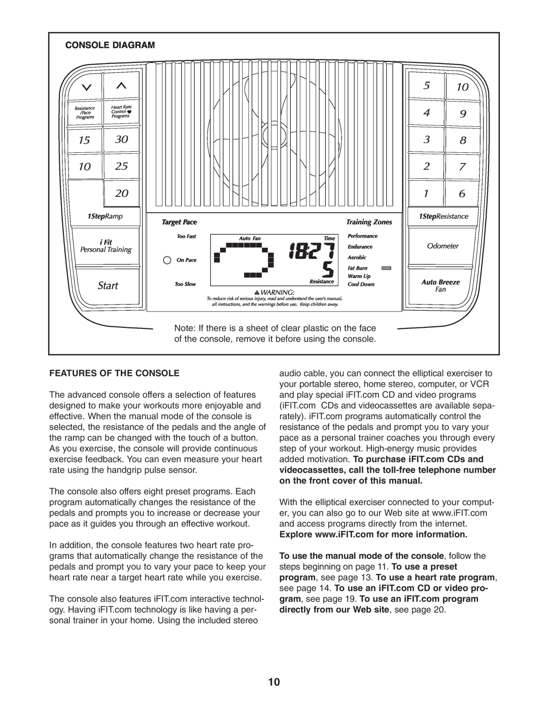 NordicTrack NEL7095.1 user manual Console Diagram, Features Of The Console 