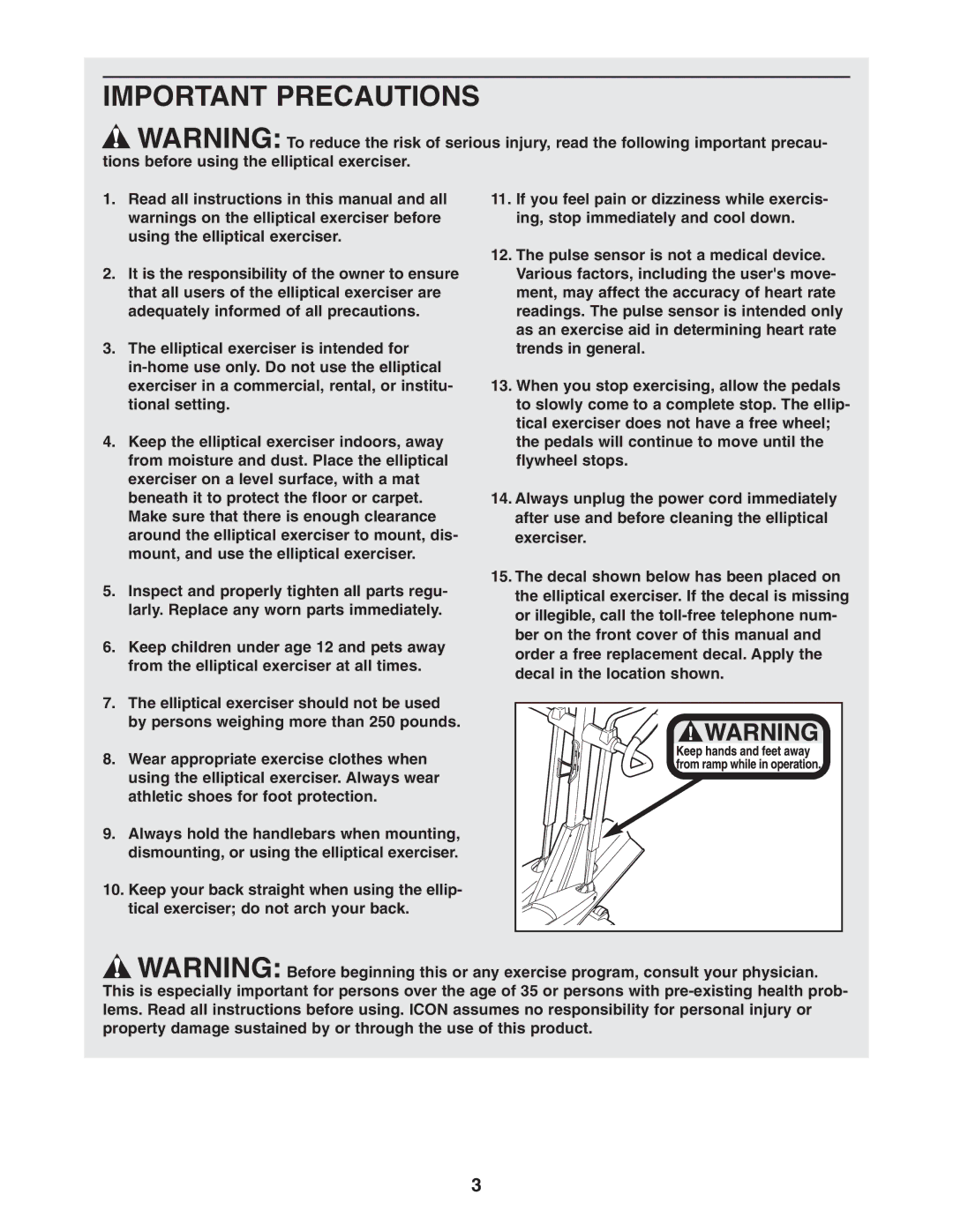 NordicTrack NEL7095.2 user manual Important Precautions 