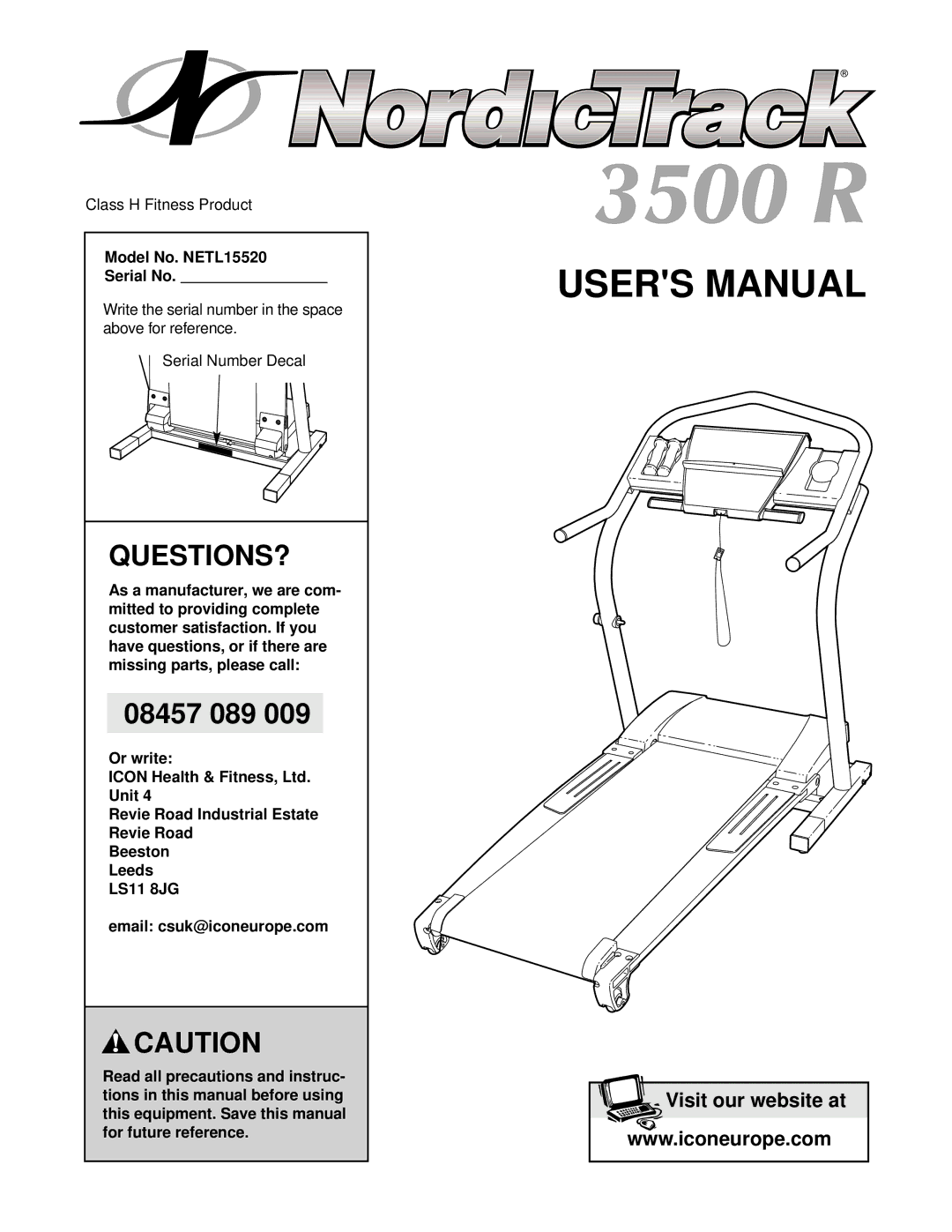 NordicTrack manual Questions?, Model No. NETL15520 Serial No 