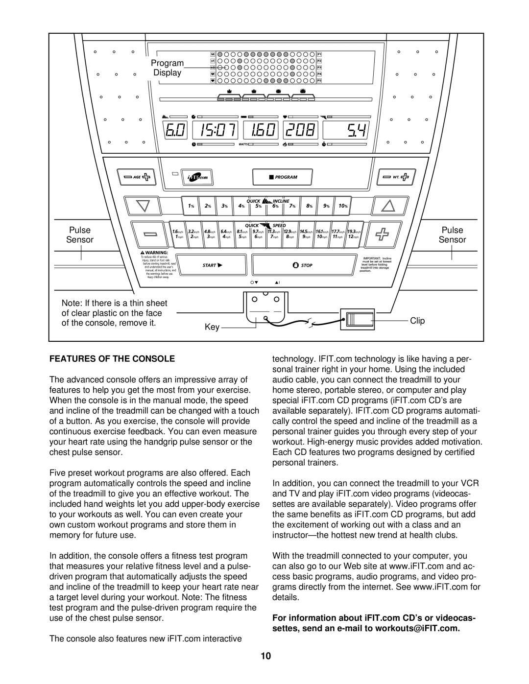 NordicTrack NETL15520 manual Features of the Console 