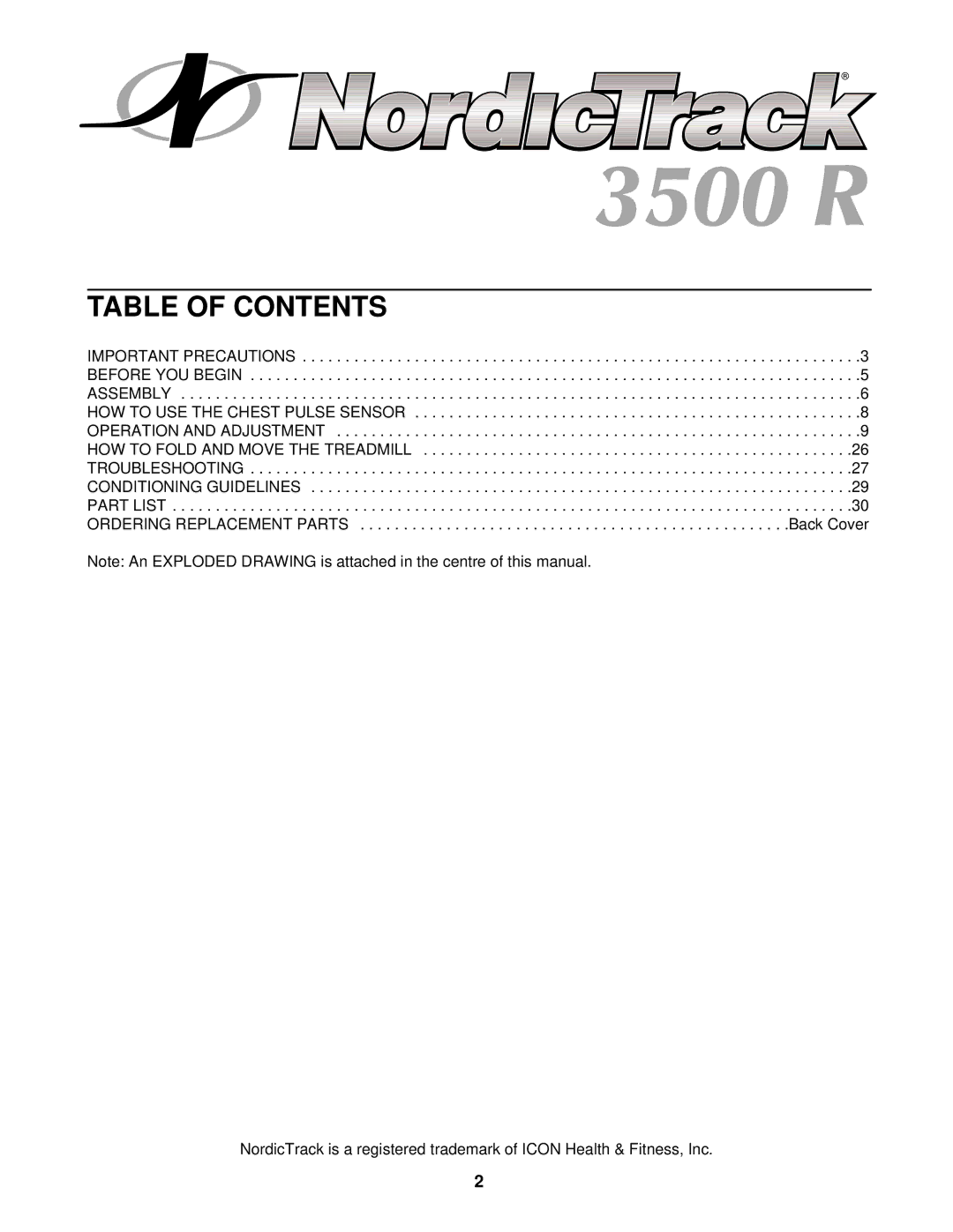 NordicTrack NETL15520 manual Table of Contents 