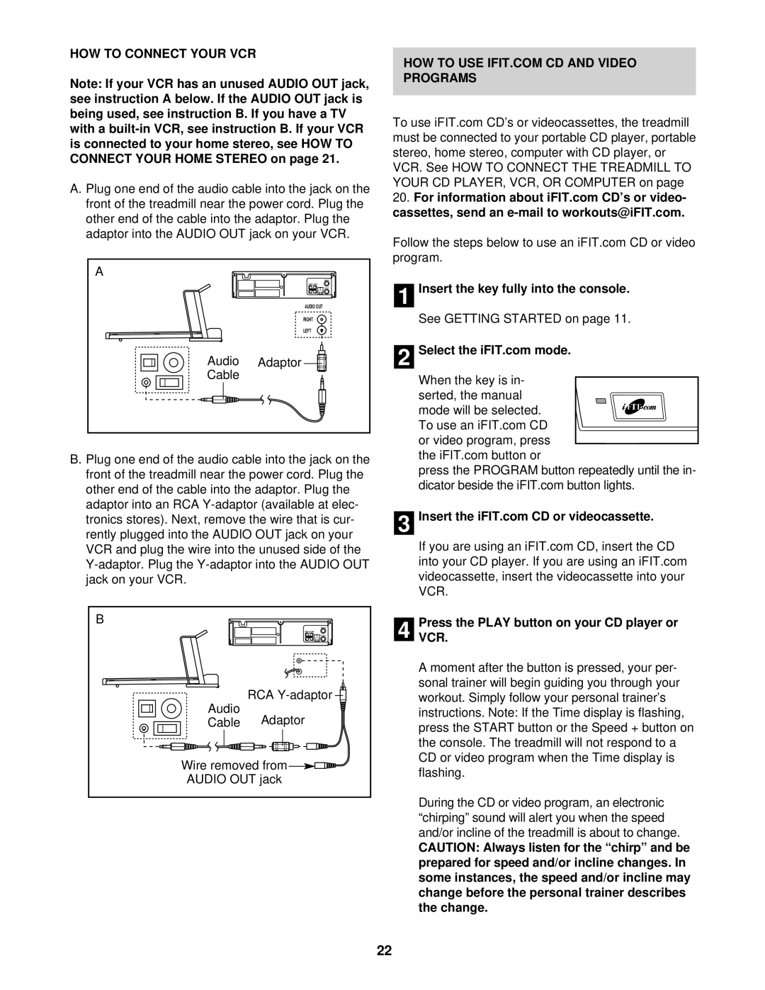 NordicTrack NETL15520 manual HOW to Connect Your VCR, Audio Adaptor Cable, PressVCR. the Play button on your CD player or 