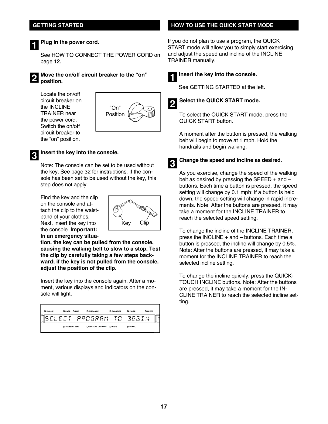 NordicTrack None user manual Getting Started, HOW to USE the Quick Start Mode 