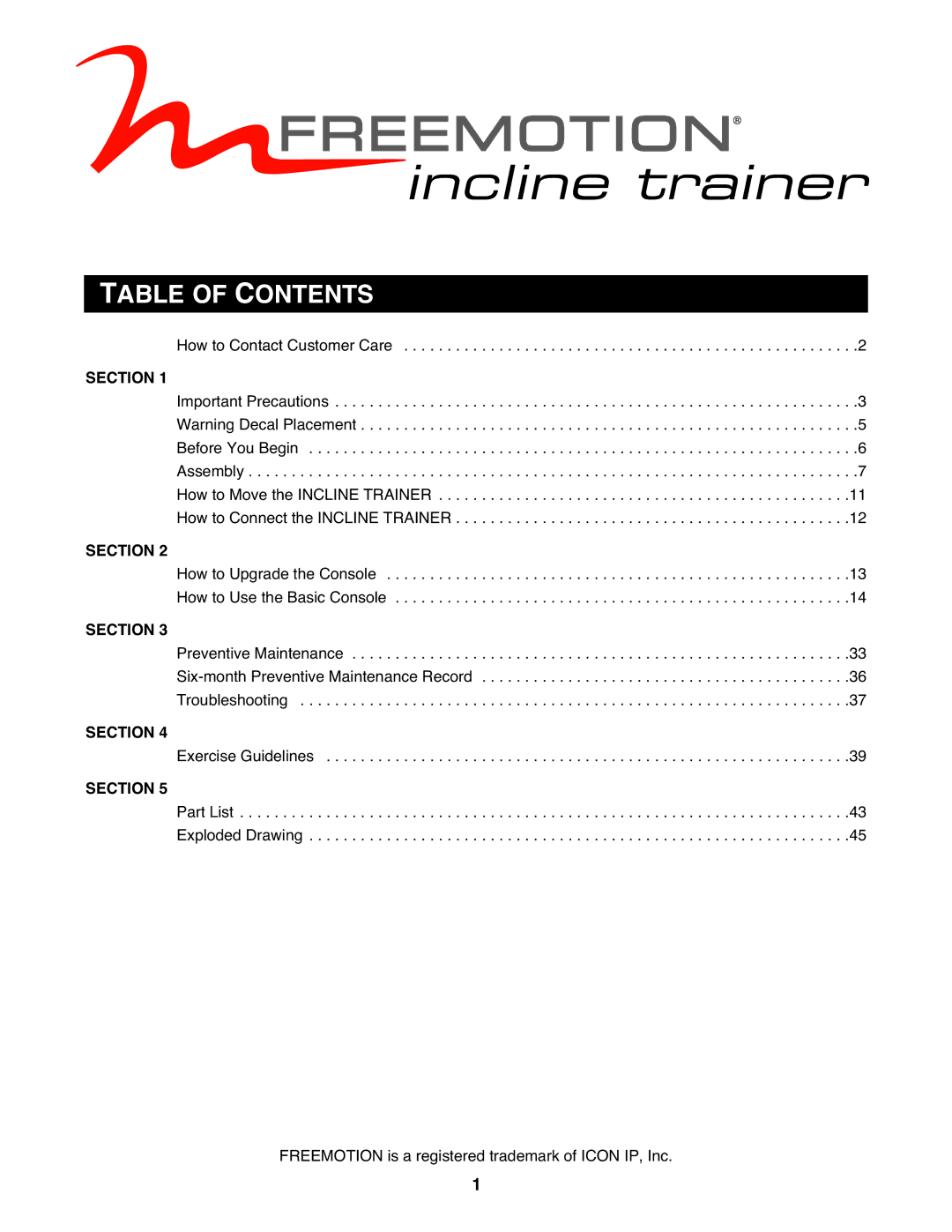 NordicTrack None user manual Table of Contents 