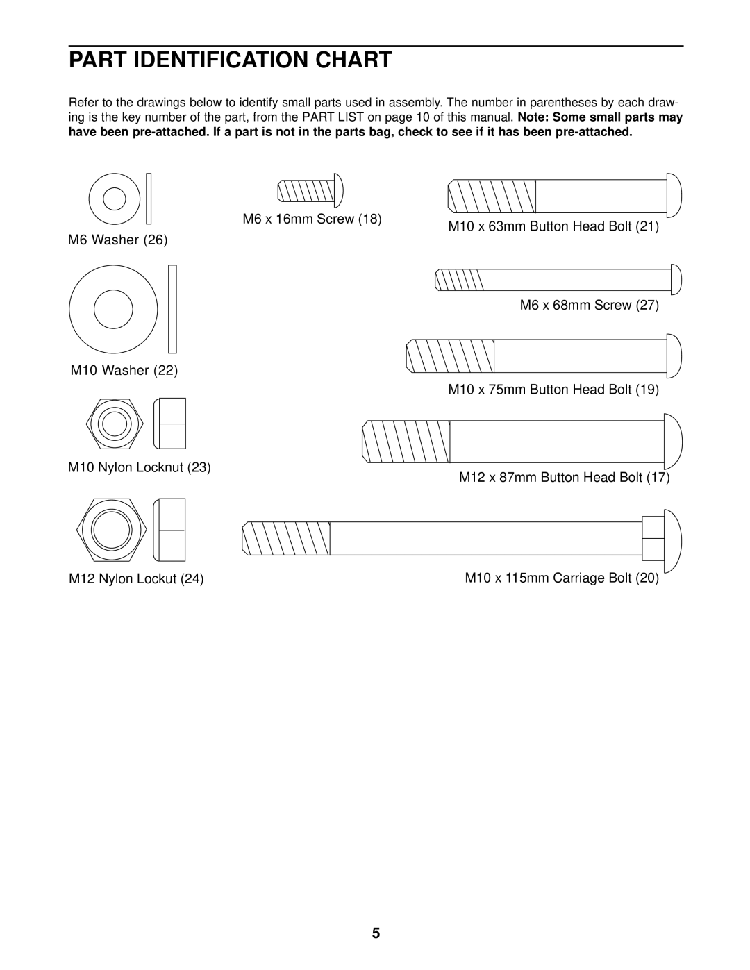 NordicTrack NTB12920 user manual Part Identification Chart 