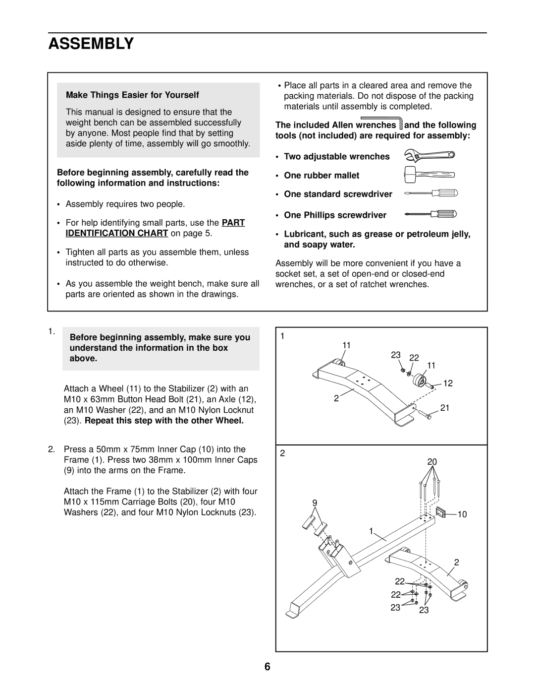 NordicTrack NTB12920 user manual Assembly, Part Identifica Tion Chart 