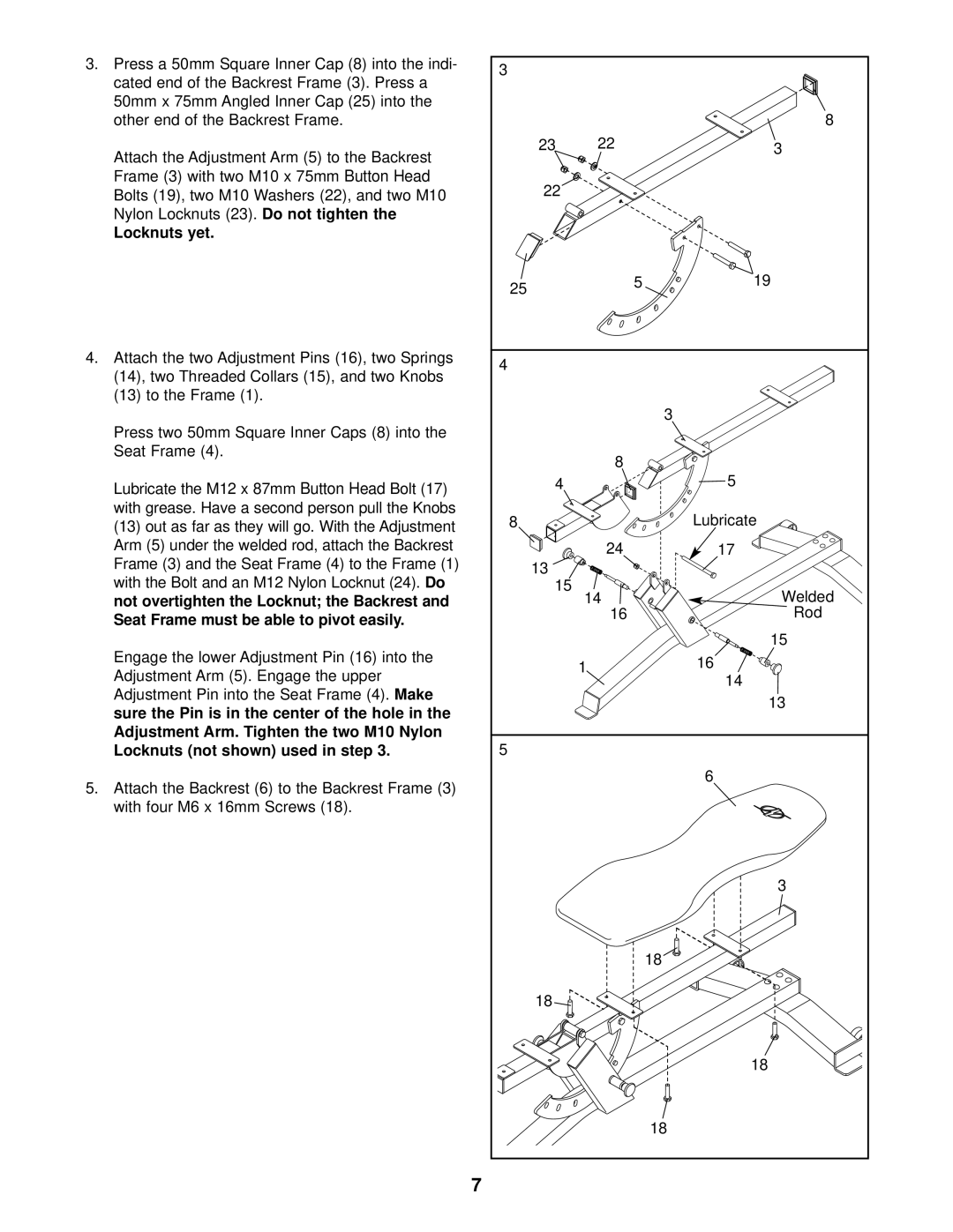 NordicTrack NTB12920 user manual Do not tighten, Locknuts yet, Locknuts not shown used in step 