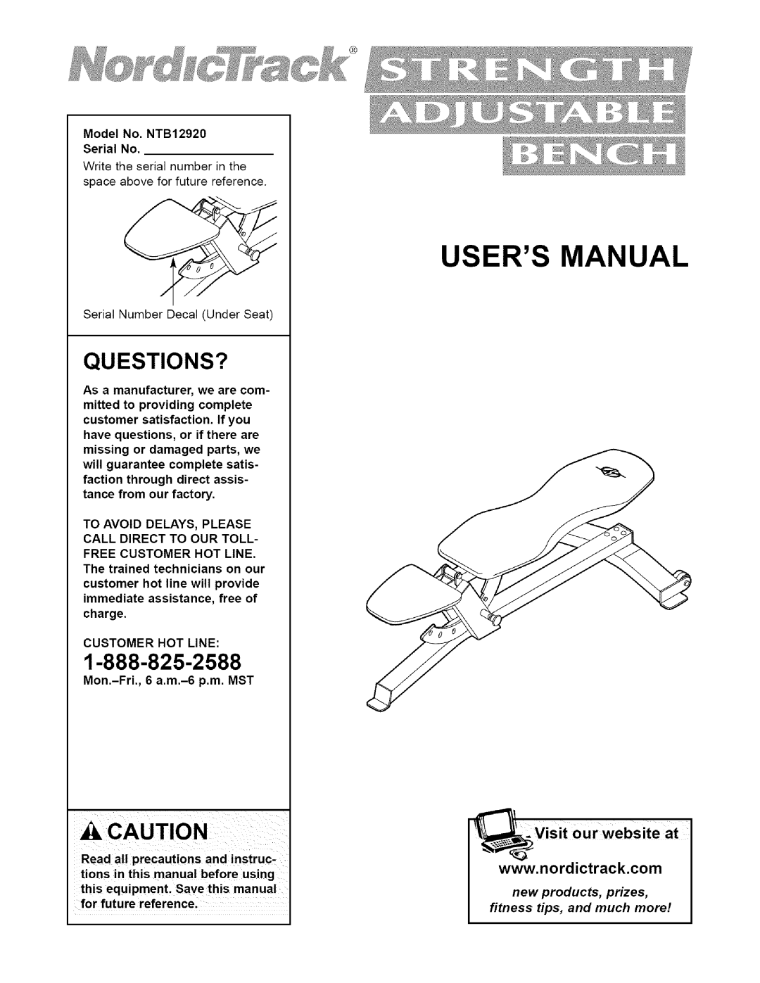 NordicTrack user manual Questions?, Model No. NTB12920 Serial No 