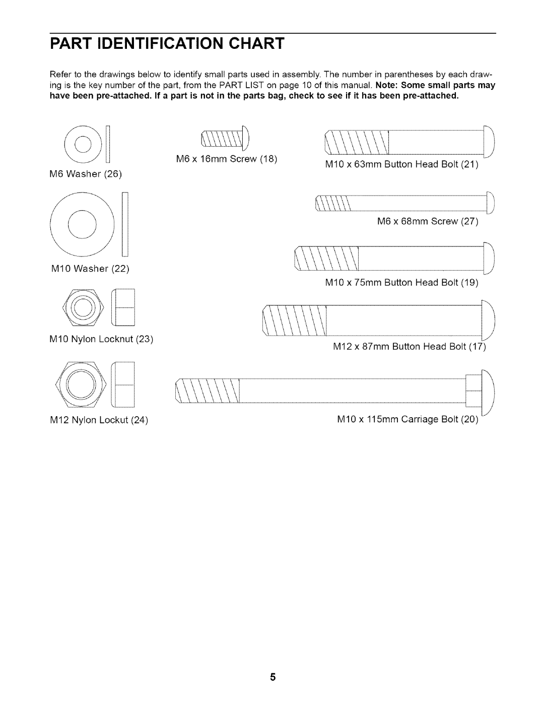 NordicTrack NTB12920 user manual Part Identification Chart 