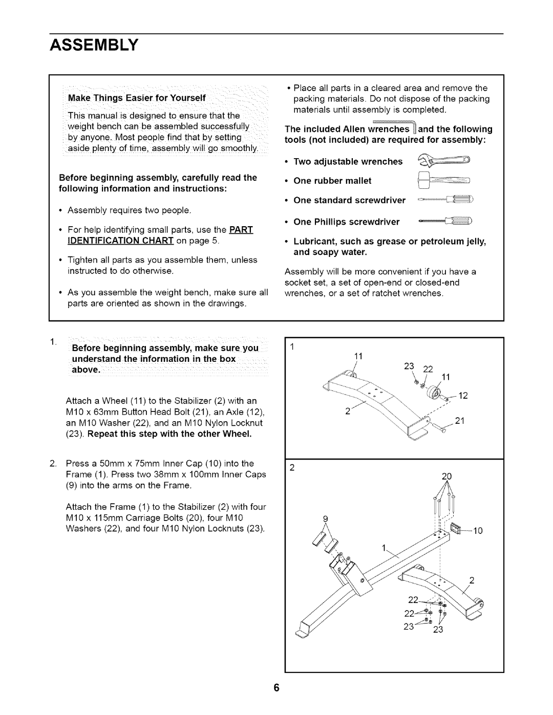 NordicTrack NTB12920 user manual Assembly, Make Things Easier for Yourself 