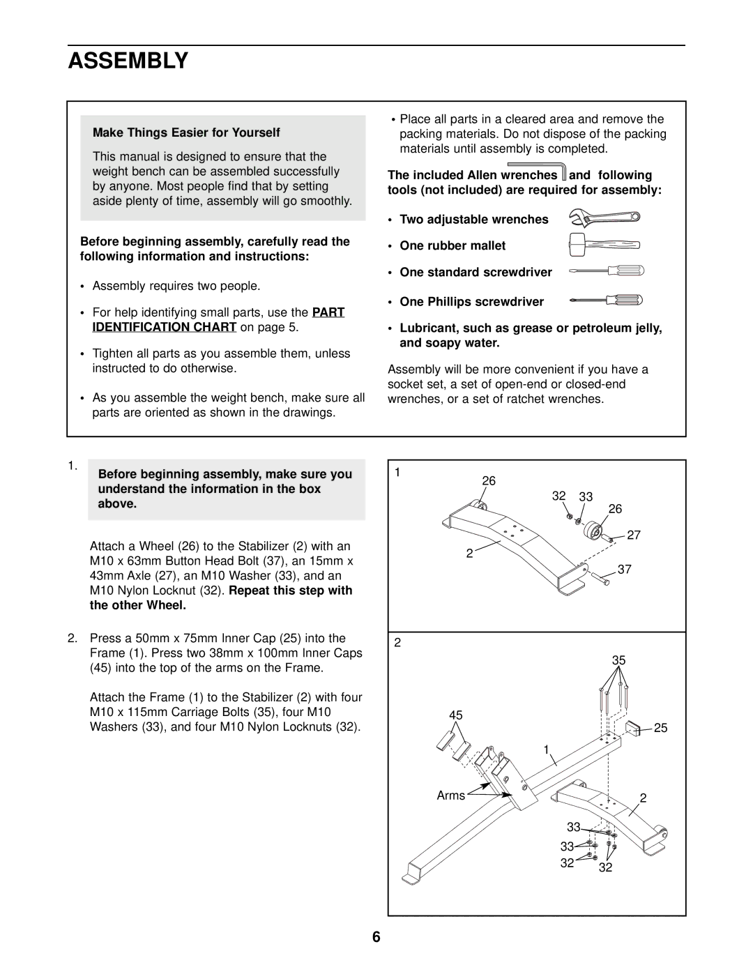 NordicTrack NTB14921 user manual Assembly, Make Things Easier for Yourself 