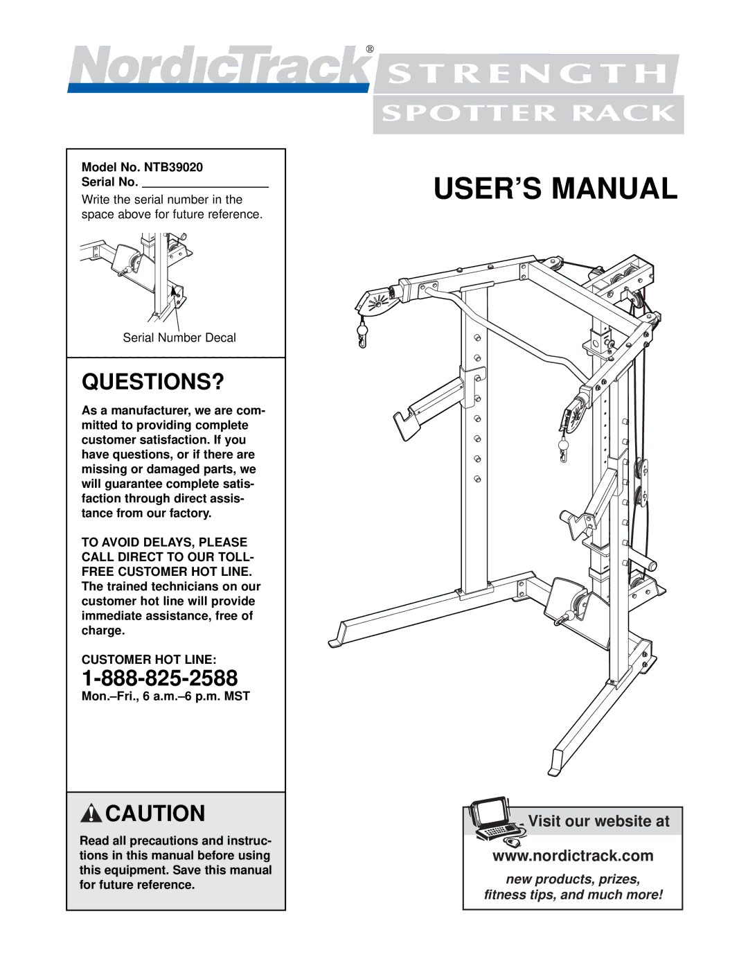 NordicTrack NTB39020 user manual Questions?, Customer HOT Line 