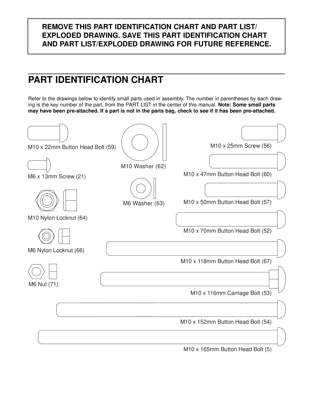 NordicTrack NTB39020 user manual Part Identification Chart 