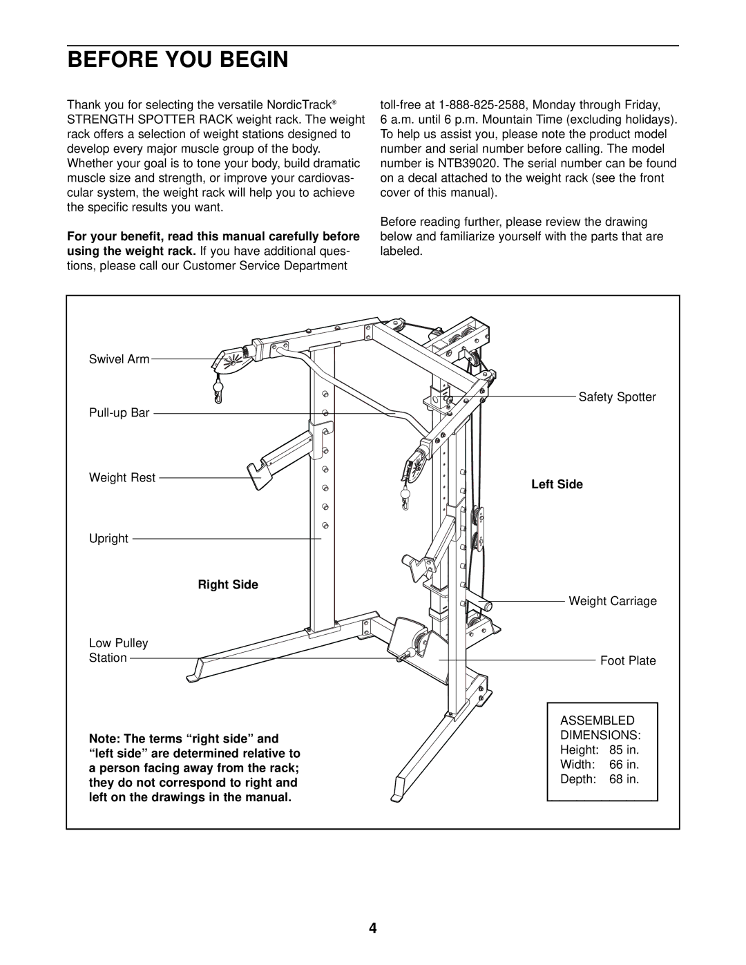 NordicTrack NTB39020 user manual Before YOU Begin 