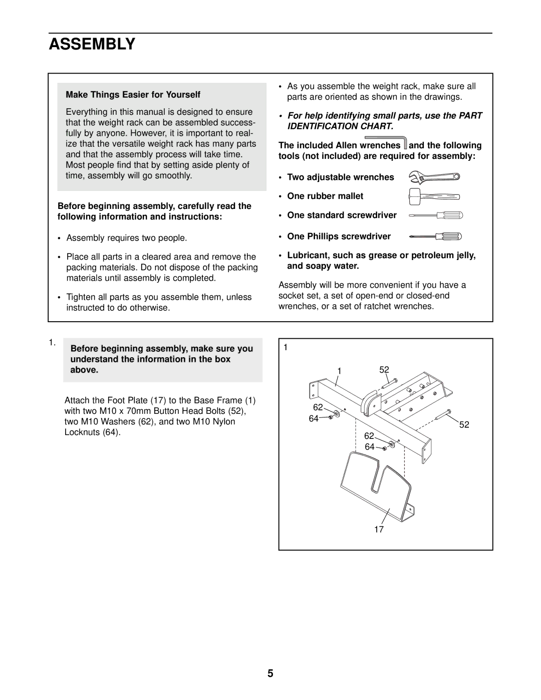 NordicTrack NTB39020 user manual Assembly, Make Things Easier for Yourself 