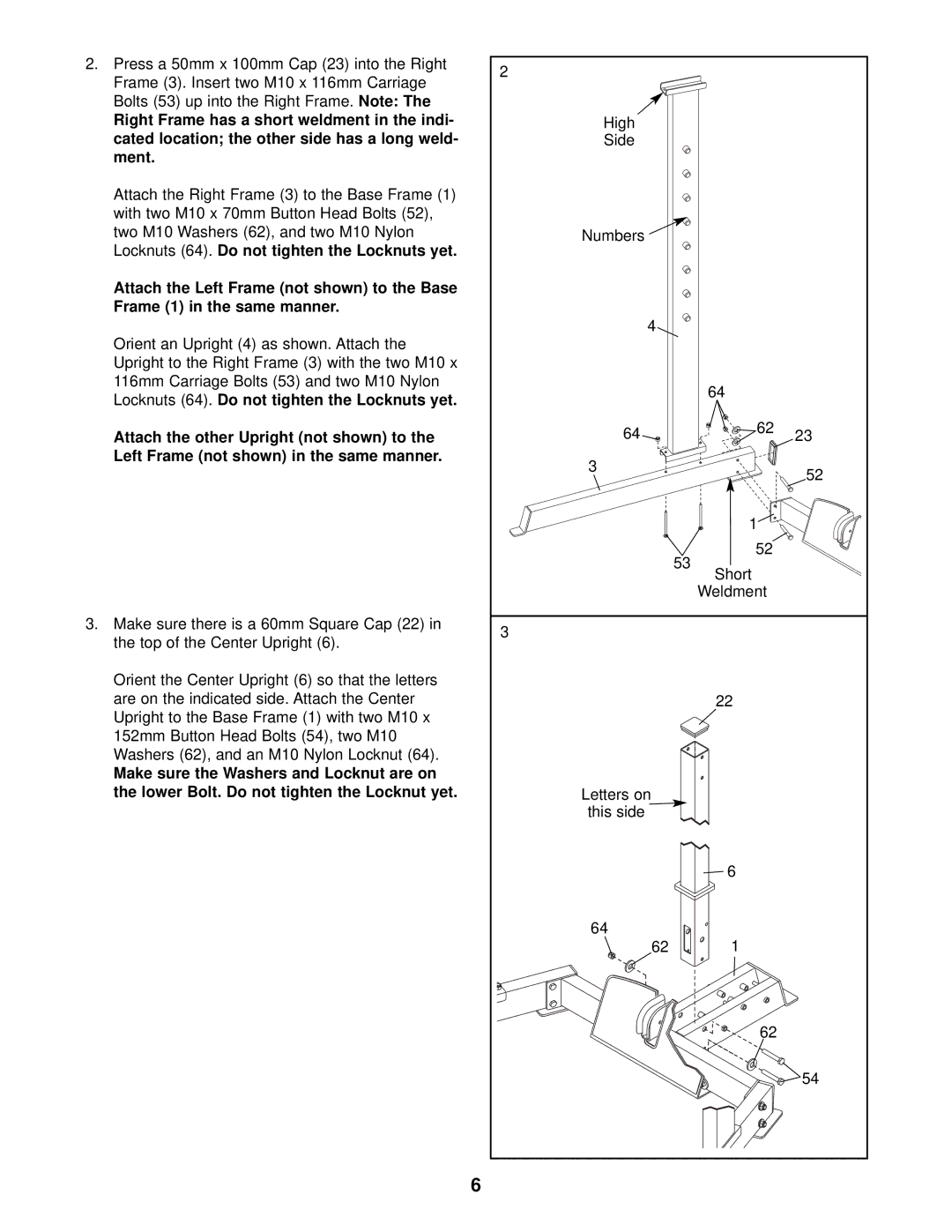 NordicTrack NTB39020 user manual High Side Numbers Short Weldment Letters on This side 