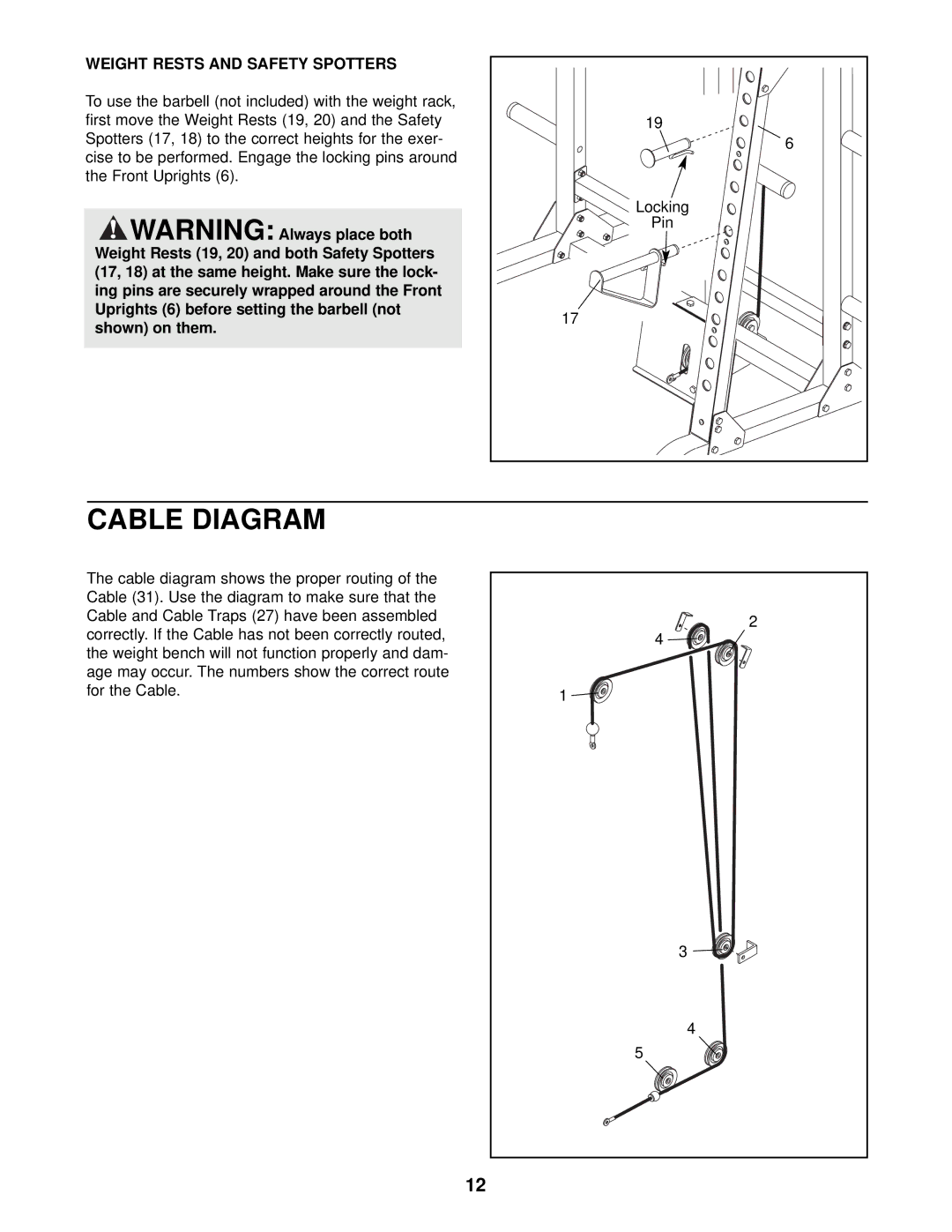 NordicTrack NTB58030 user manual Cable Diagram, Weight Rests and Safety Spotters 