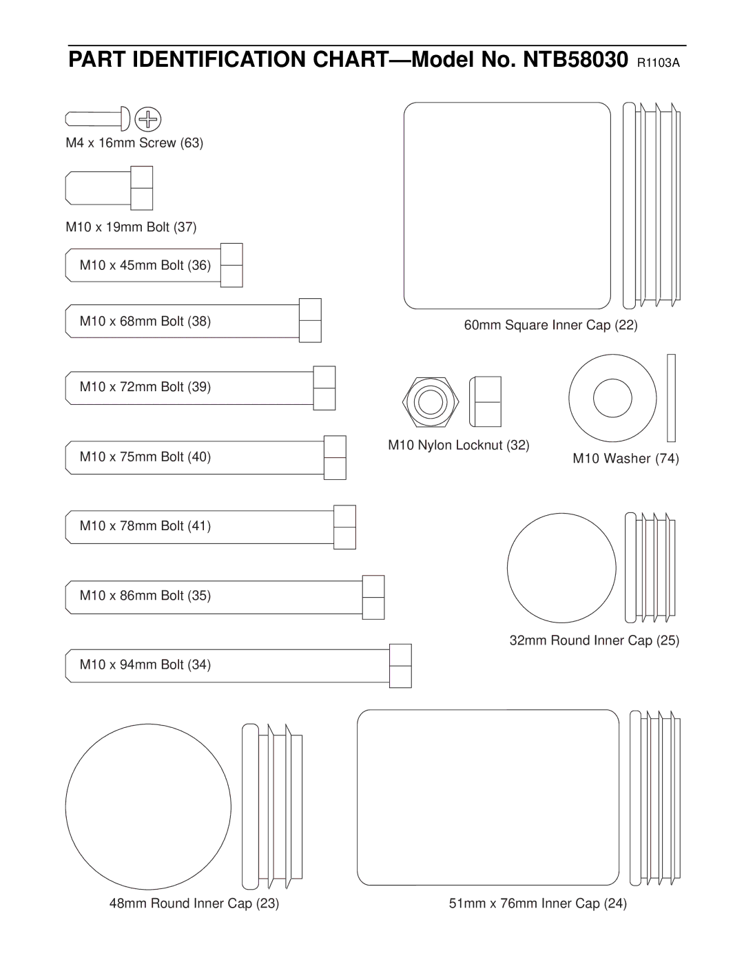 NordicTrack user manual Part Identification CHART-Model No. NTB58030 R1103A 