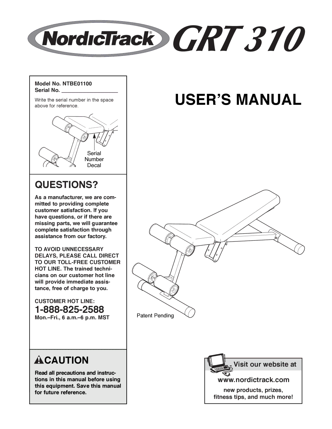 NordicTrack NTBE01100 manual Questions?, Customer HOT Line 