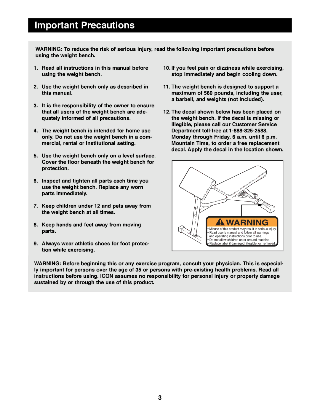 NordicTrack NTBE01490 manual Important Precautions 