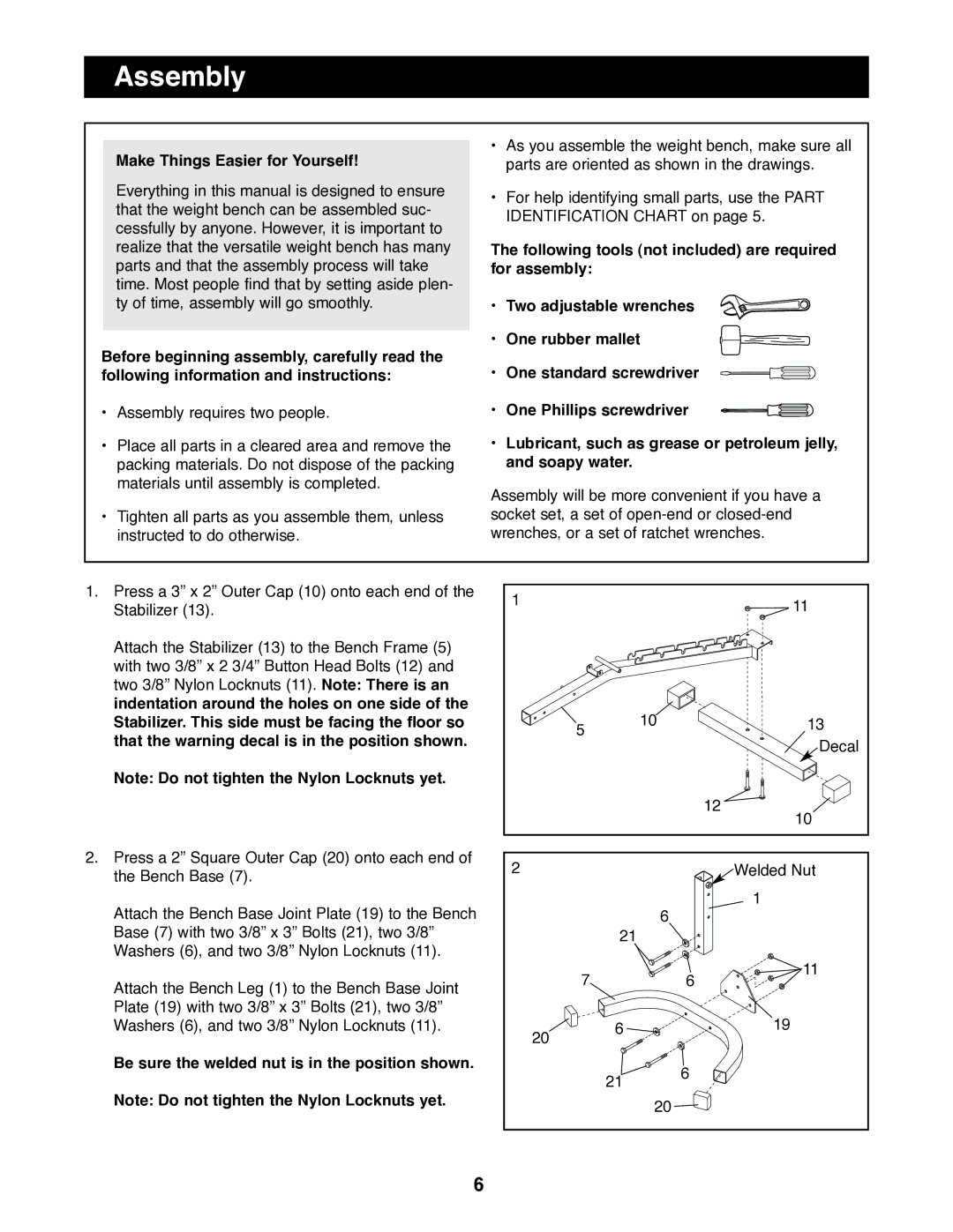 NordicTrack NTBE01700 user manual Assembly, Make Things Easier for Yourself 