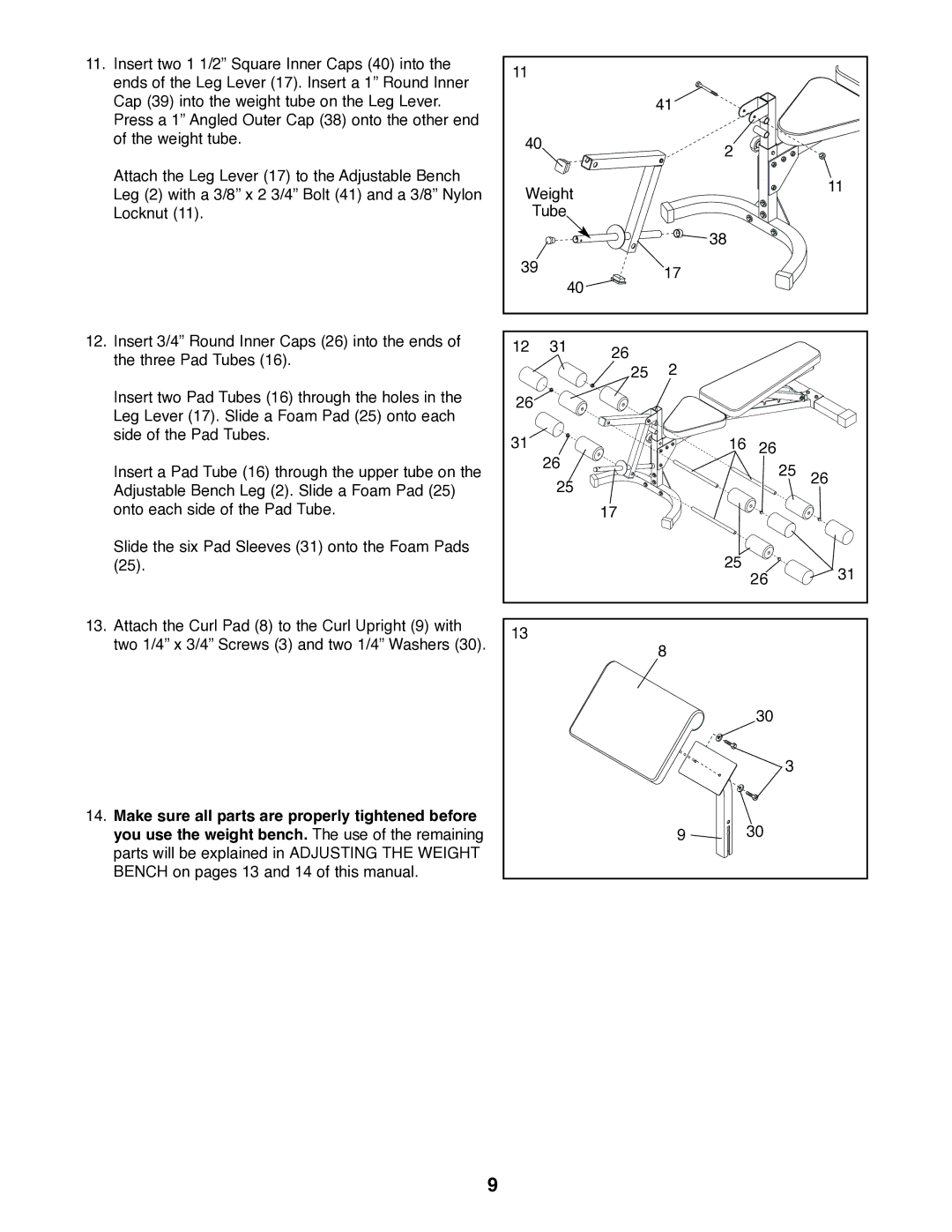 NordicTrack NTBE01700 user manual Weight Tube 