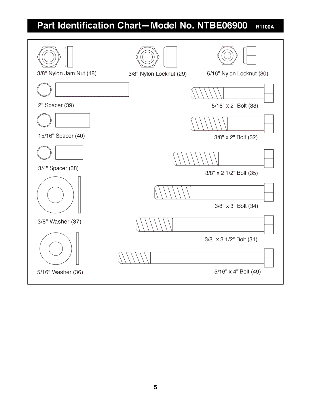 NordicTrack manual Part Identification ChartÑModel No. NTBE06900 R1100A 