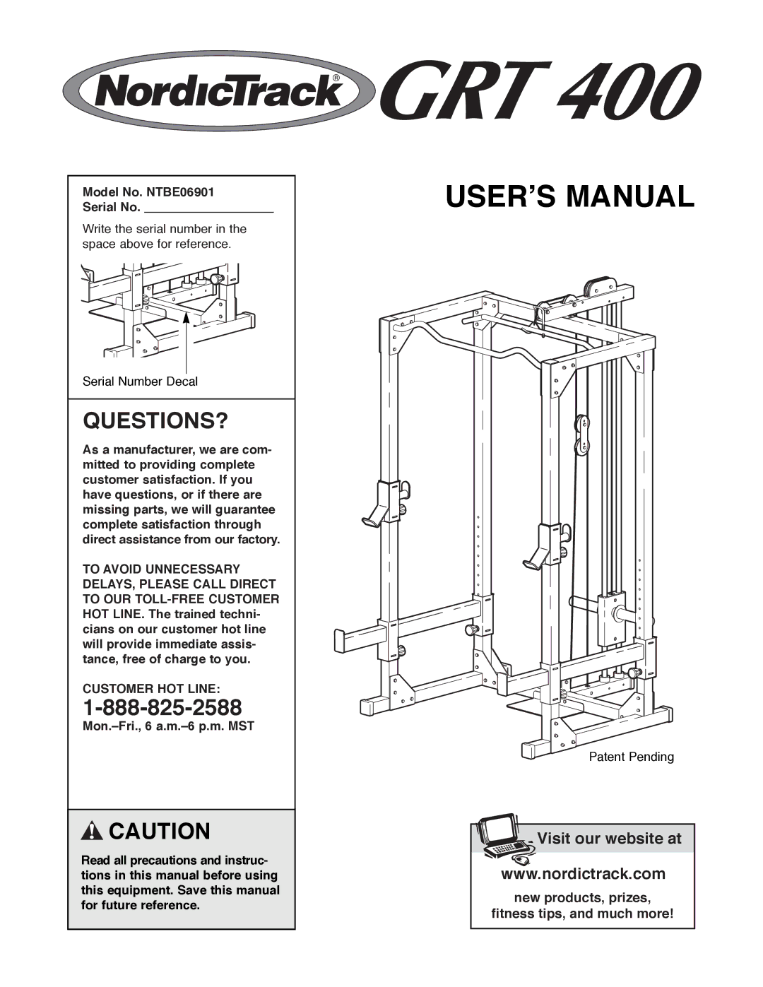 NordicTrack manual Model No. NTBE06901 Serial No, Customer HOT Line 