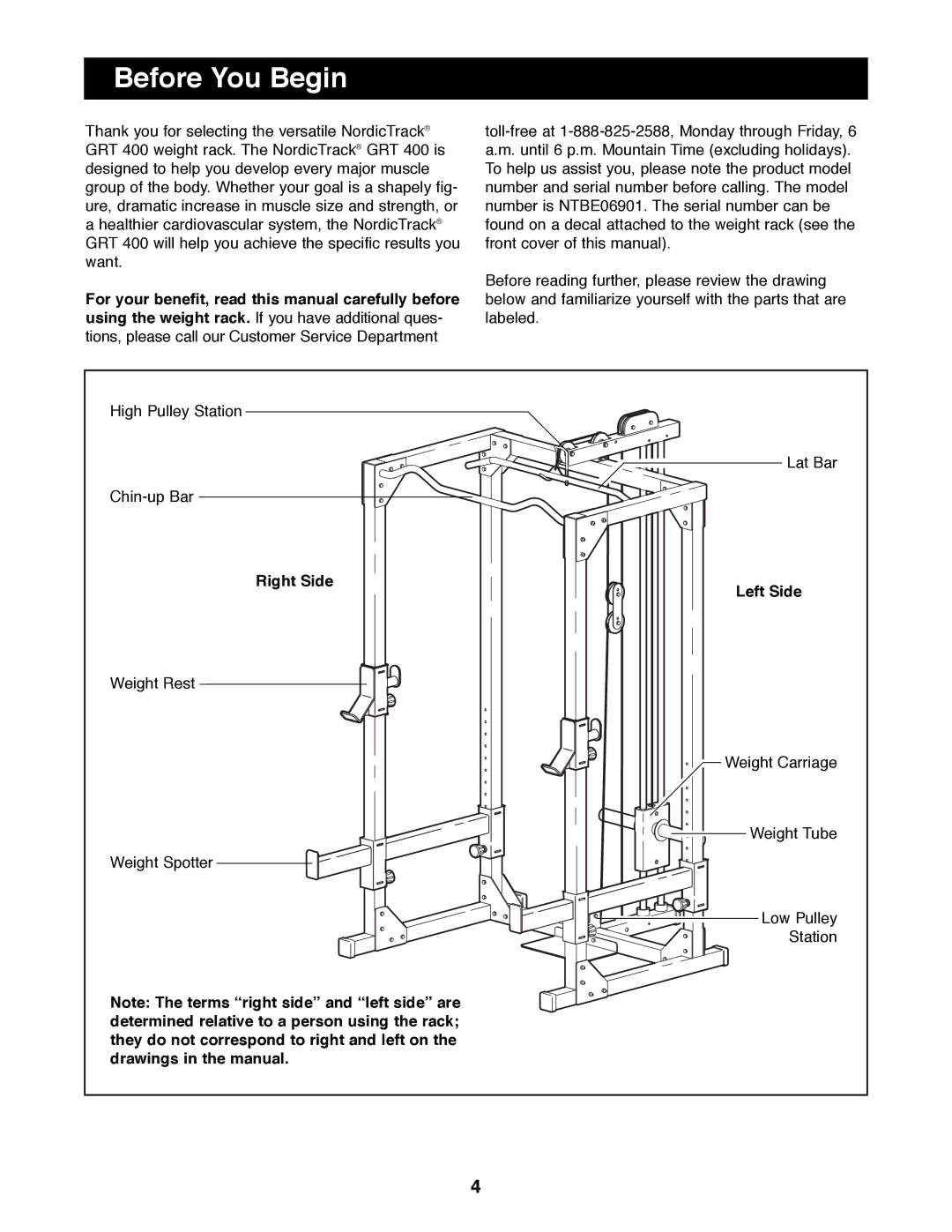 NordicTrack NTBE06901 manual Before You Begin, Right Side, Left Side 