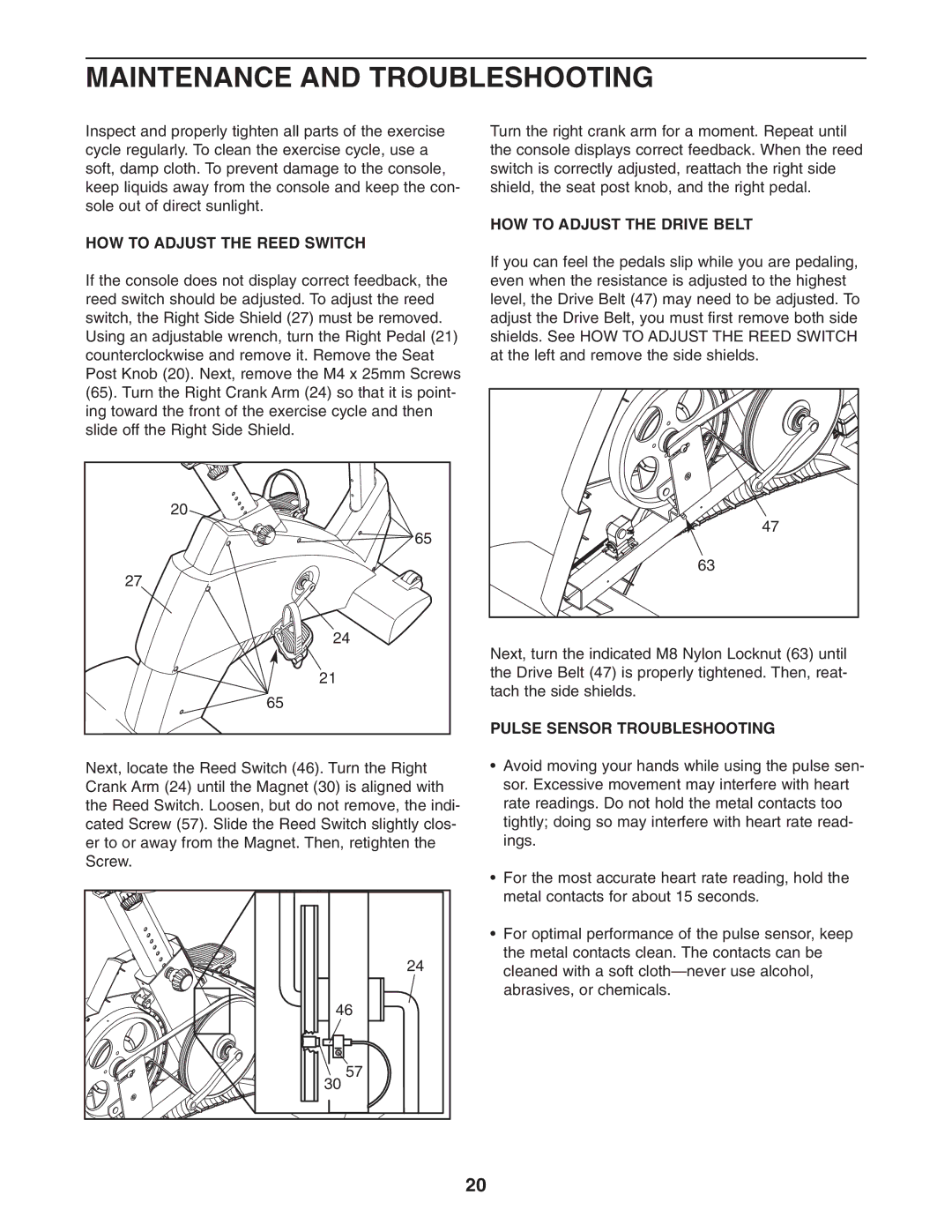 NordicTrack NTC05940 Maintenance and Troubleshooting, HOW to Adjust the Reed Switch, HOW to Adjust the Drive Belt 