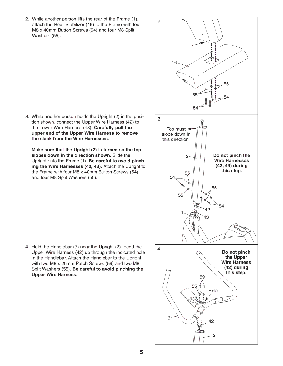 NordicTrack NTC05940 user manual Upper Wire Harness, Do not pinch, Wire Harnesses, 42, 43 during, This step, During 