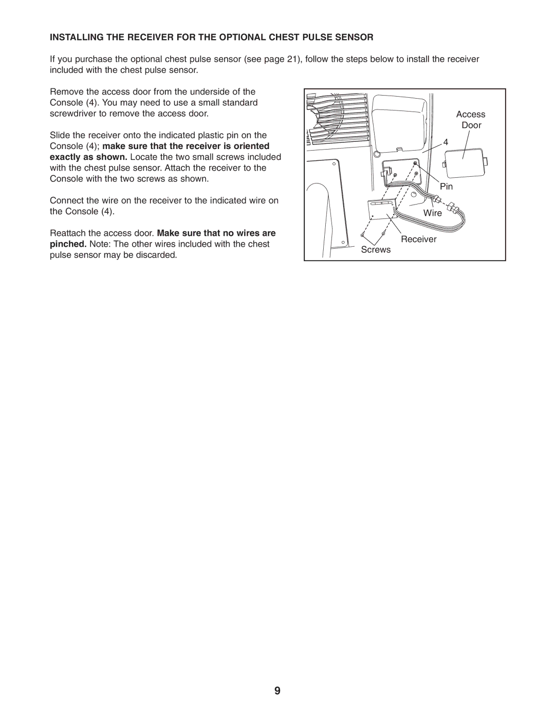 NordicTrack NTC07940 user manual Installing the Receiver for the Optional Chest Pulse Sensor 