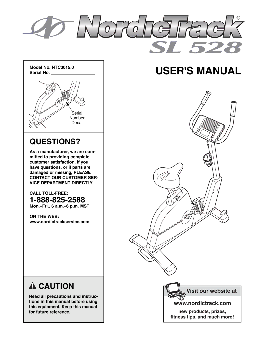 NordicTrack user manual Questions?, Model No. NTC3015.0 Serial No, Call TOLL-FREE 