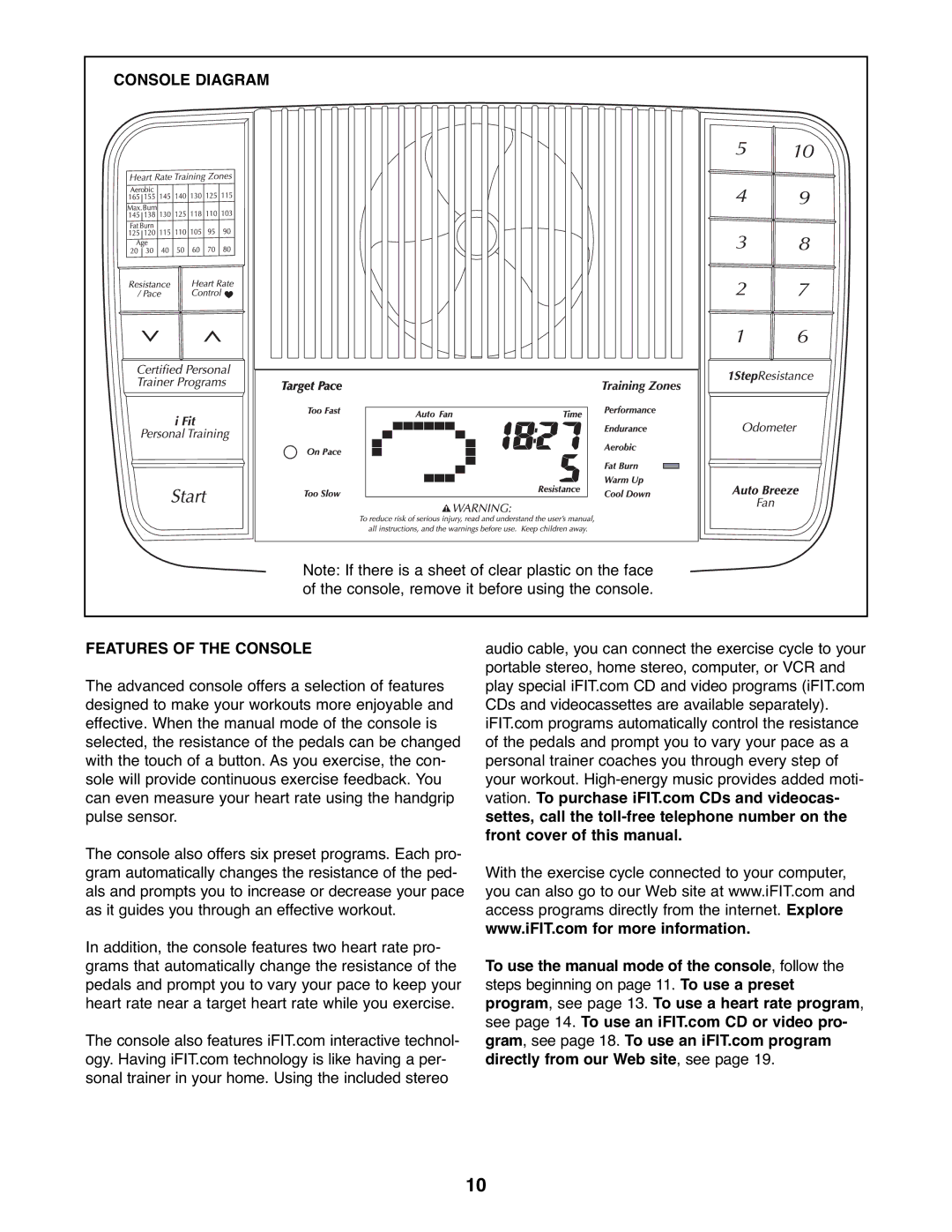 NordicTrack NTC3015.0 user manual Console Diagram Features of the Console 