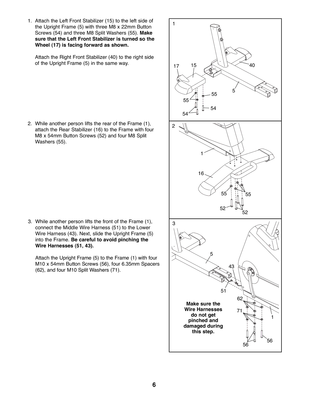 NordicTrack NTC3015.0 user manual Wire Harnesses 51, Make sure Wire Harnesses Do not get Pinched, This step 