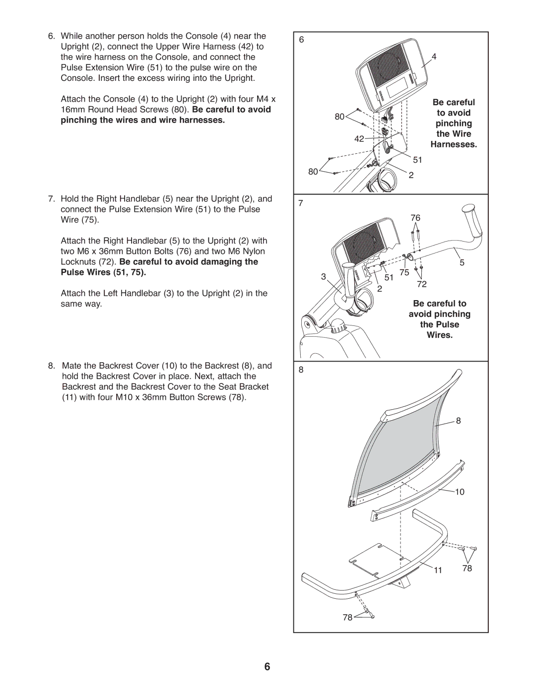 NordicTrack NTC4015.1 user manual Pulse Wires 51, To avoid, Pinching, Be careful to, Avoid pinching 