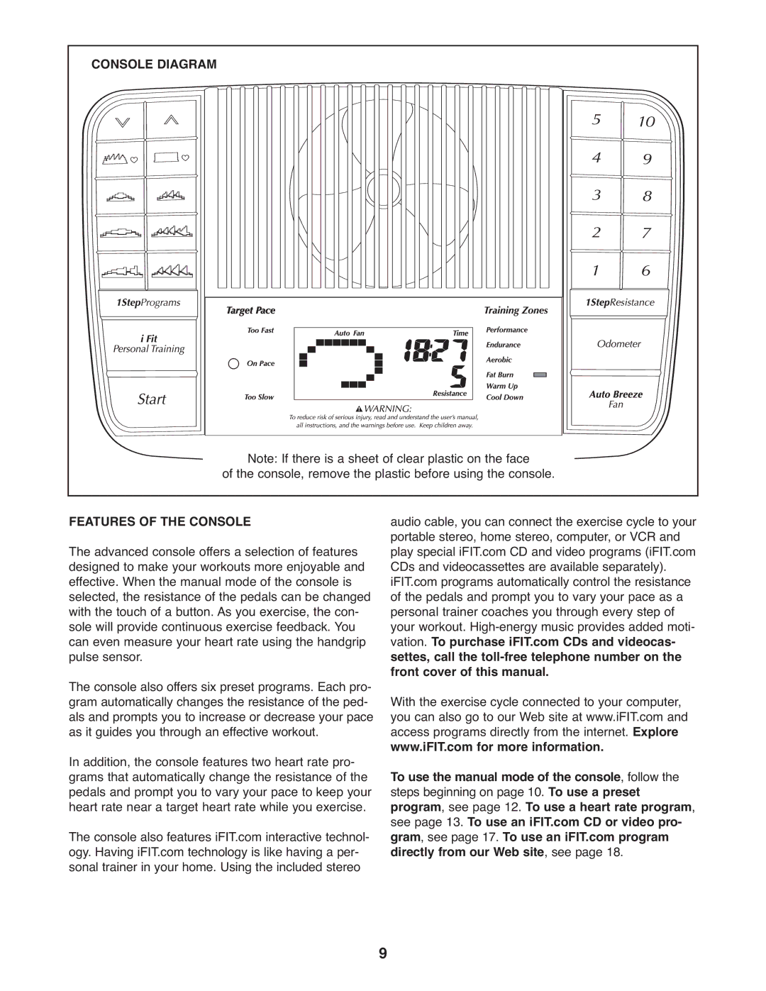 NordicTrack NTC4015.1 user manual Console Diagram, Features of the Console 