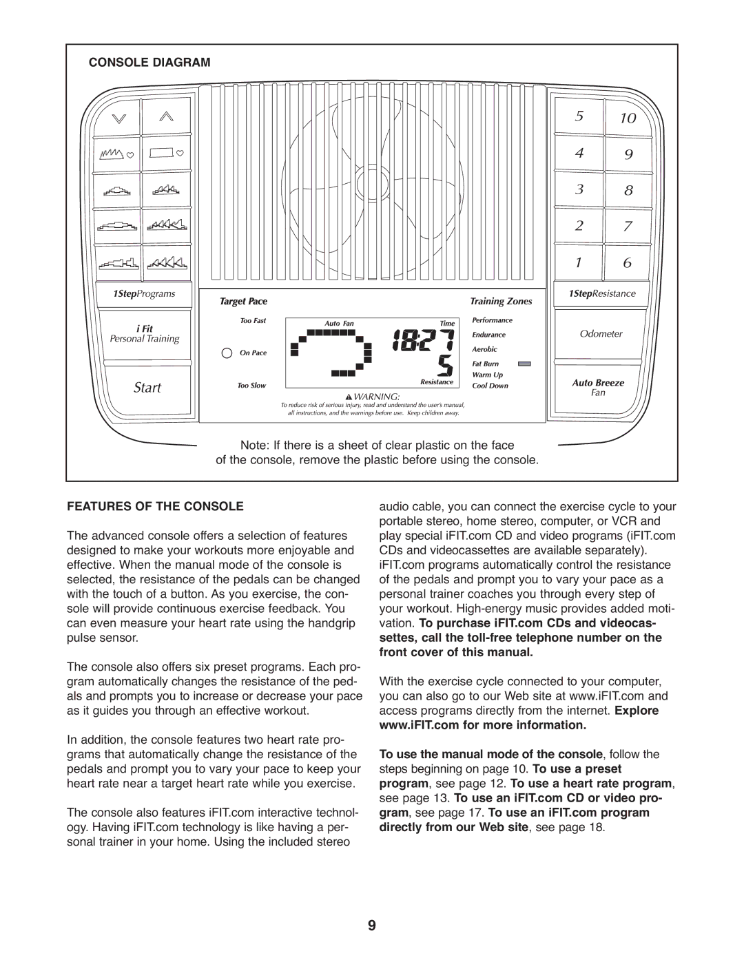 NordicTrack NTC4015.2 user manual Console Diagram, Features of the Console 