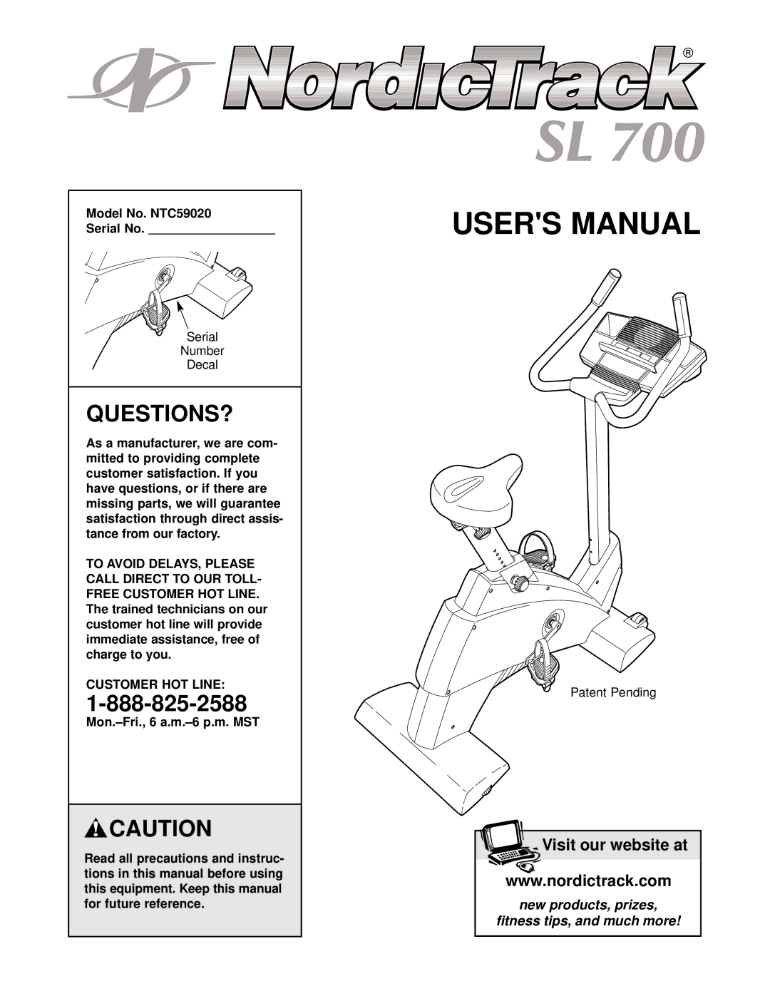 NordicTrack NTC59020 user manual Questions?, Customer HOT Line 