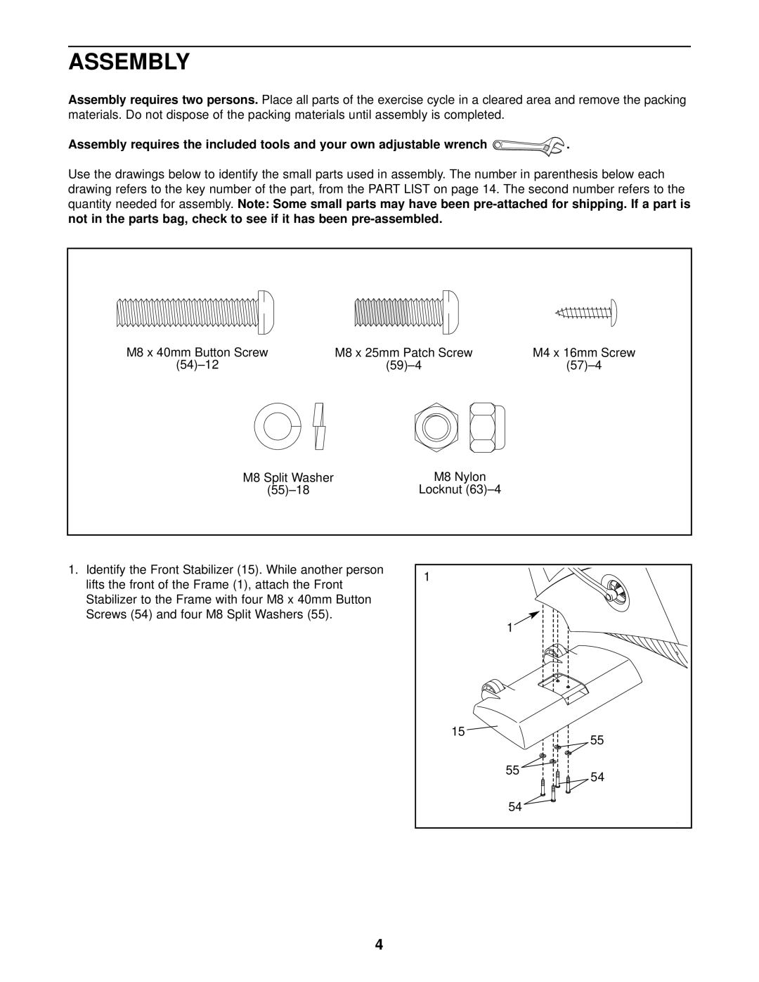 NordicTrack NTC59020 user manual Assembly requires two persons 