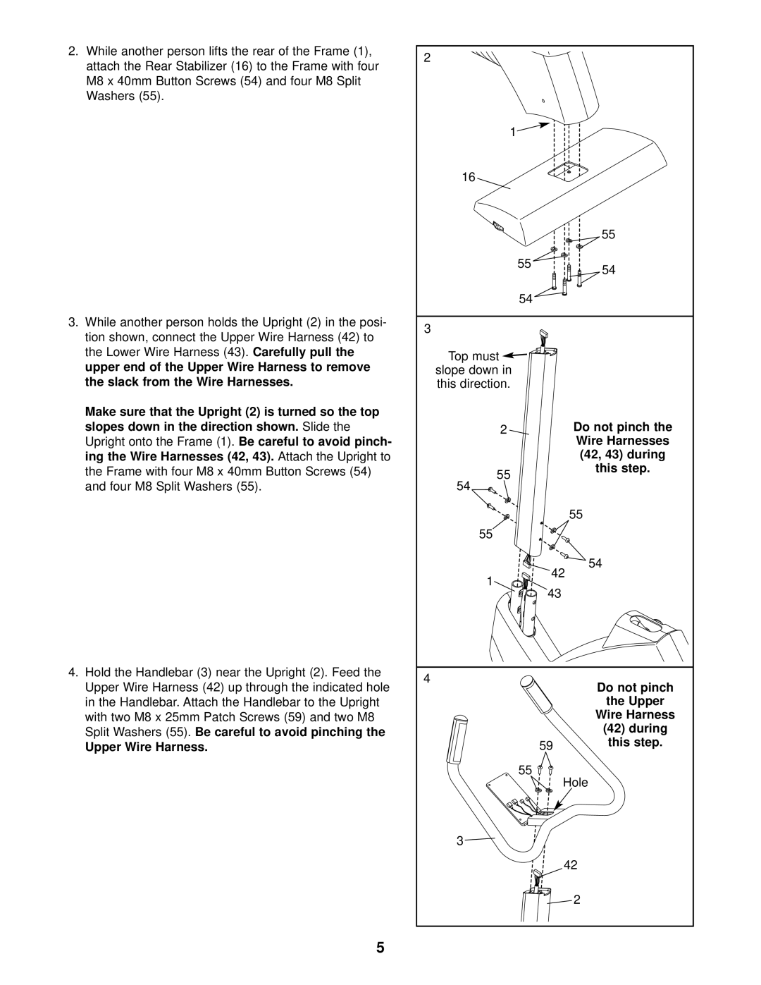 NordicTrack NTC59020 user manual Carefully pull, Slide, Upright onto the Frame, This step, Upper Wire Harness 